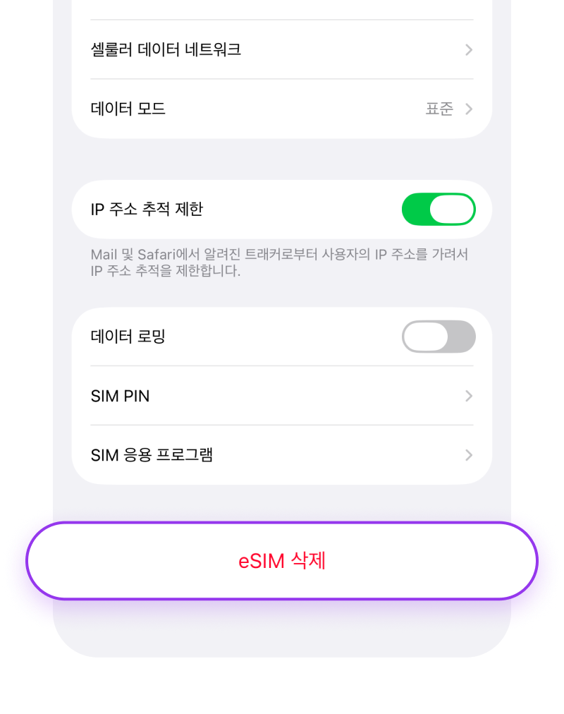 eSIM 삭제 2-1